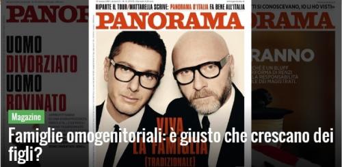 Reprodução - Capa da revista italiana 'Panorama' com entrevista dos estilistas Domenico Dolce e Stefano Gabbana a favor das famílias tradicionais Reprodução - Capa da revista italiana 'Panorama' com entrevista dos estilistas Domenico Dolce e Stefano Gabbana a favor das famílias tradicionais