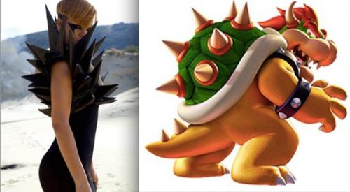 Reprodução - Rihanna no clipe de 'Hard' e o vilão Bowser Koopa Reprodução - Rihanna no clipe de 'Hard' e o vilão Bowser Koopa