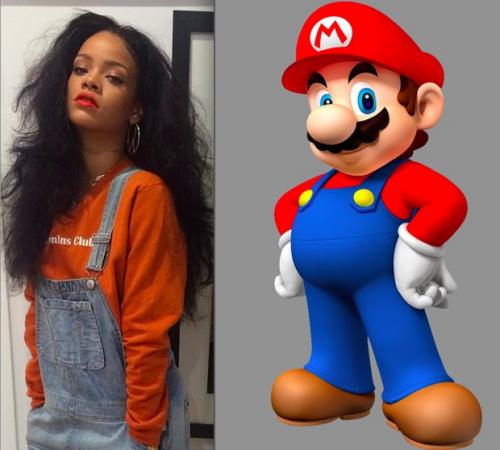 Reprodução - Rihanna, com look parecido ao do protagonista, Mario Reprodução - Rihanna, com look parecido ao do protagonista, Mario