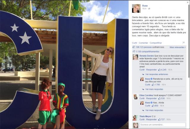 Reprodução/Facebook - Publicação feita por Xuxa para pedir desculpa Reprodução/Facebook - Publicação feita por Xuxa para pedir desculpa