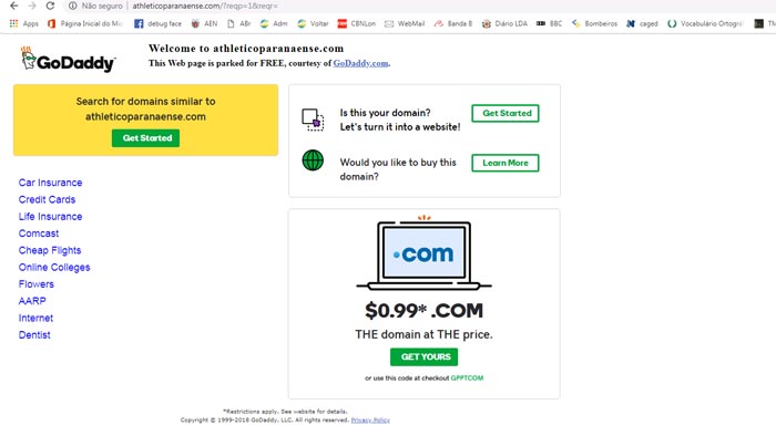 Reprodução/Godaddy - Site 'athleticoparanaense.com' Reprodução/Godaddy - Site 'athleticoparanaense.com'