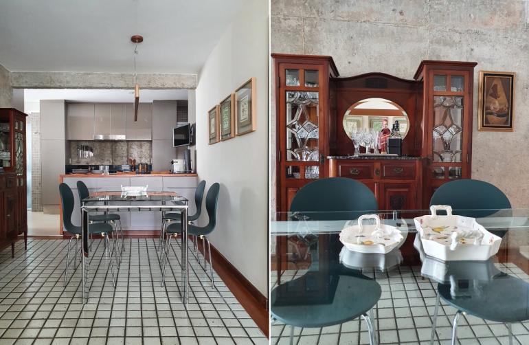 Dan Brunini - A sala de jantar é delimitada pelo piso de cerâmica, que se diferencia das tábuas de madeira que se estendem para o living. Dan Brunini - A sala de jantar é delimitada pelo piso de cerâmica, que se diferencia das tábuas de madeira que se estendem para o living.